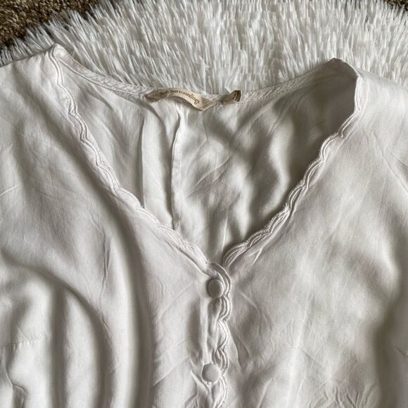 Soft Surroundings Top Button Down Dull White Womens Size Small - Picture 6 of 8